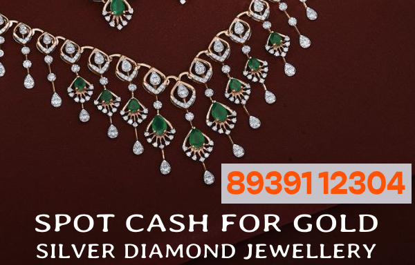 A storefront sign advertising cash for gold, silver, and diamond jewelry, with a focus on valuable items.