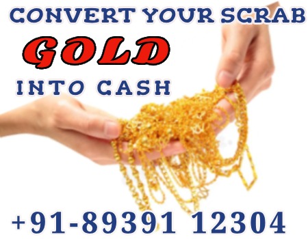 Spot Cash for Gold. Illustration depicting gold items and highlighting the conversion of gold scrap into cash.